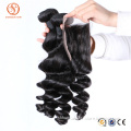 Hot Selling High Quality Loose Wave Virgin Brazilian Hair Weave Bundles With Loose Wave Lace Closure